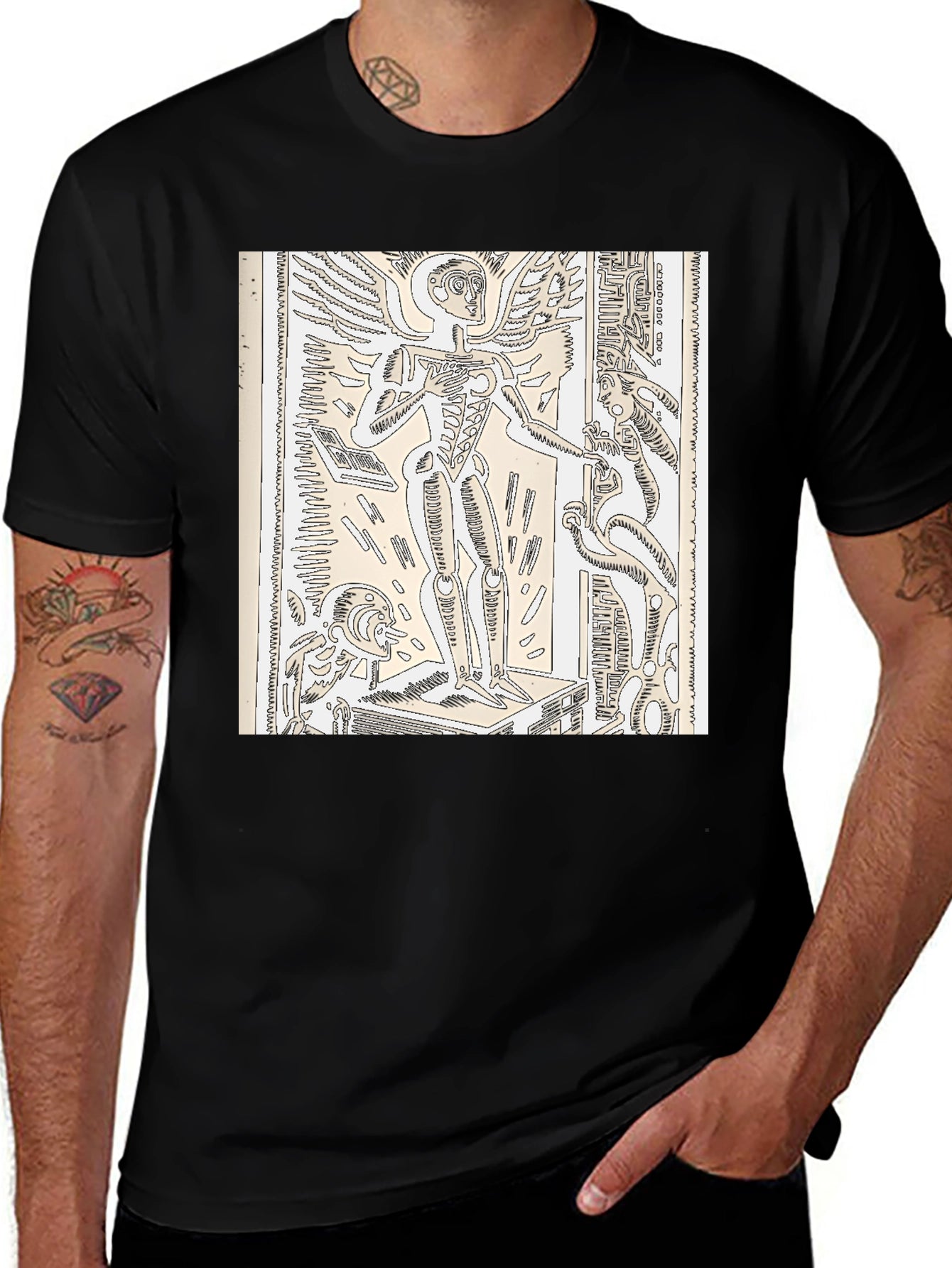 Unique Graphic Tee - Winged Skeleton Design