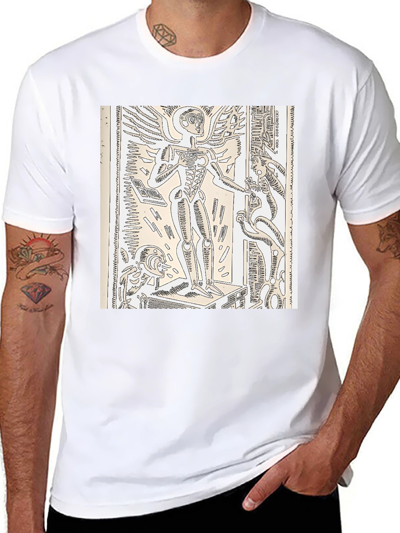 Unique Graphic Tee - Winged Skeleton Design