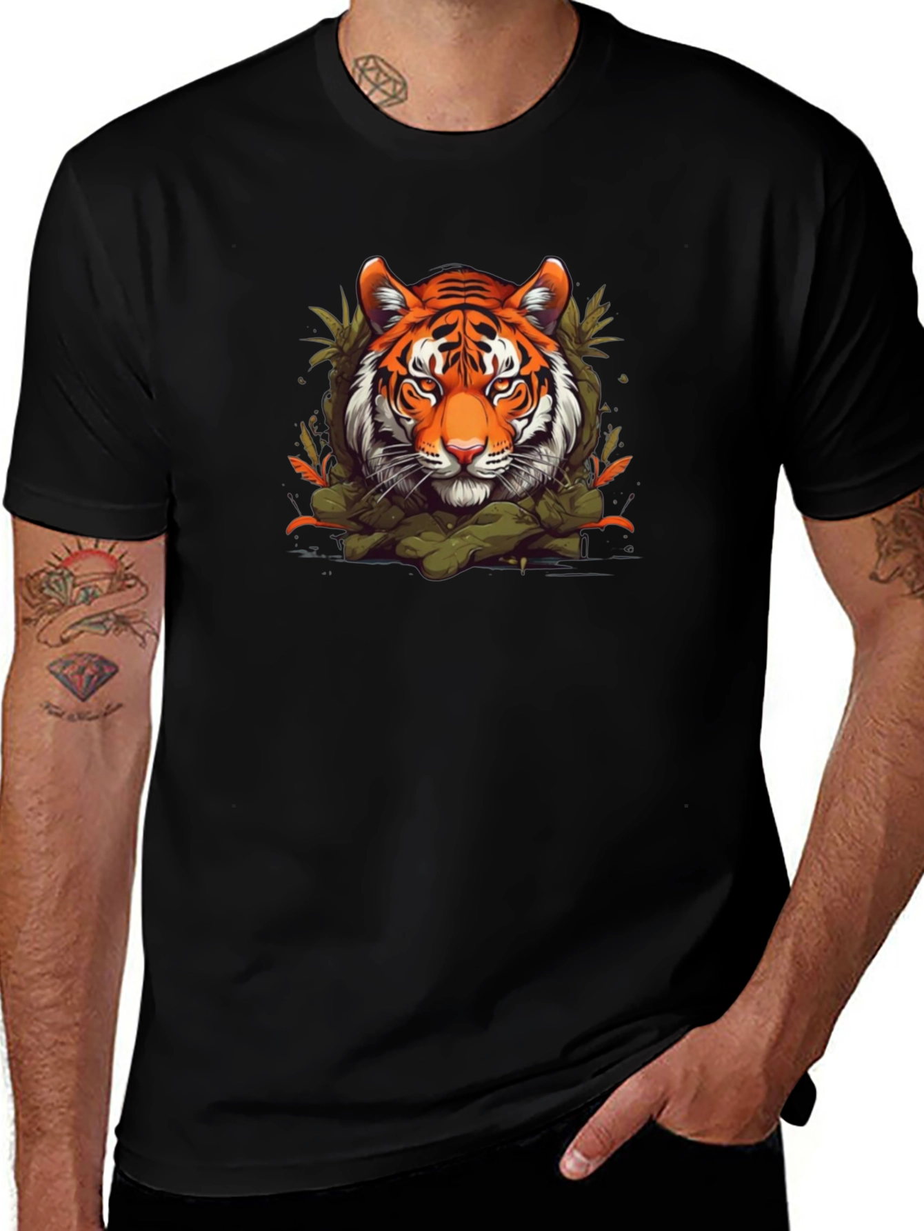 Tiger Graphic Print Black T-Shirt
