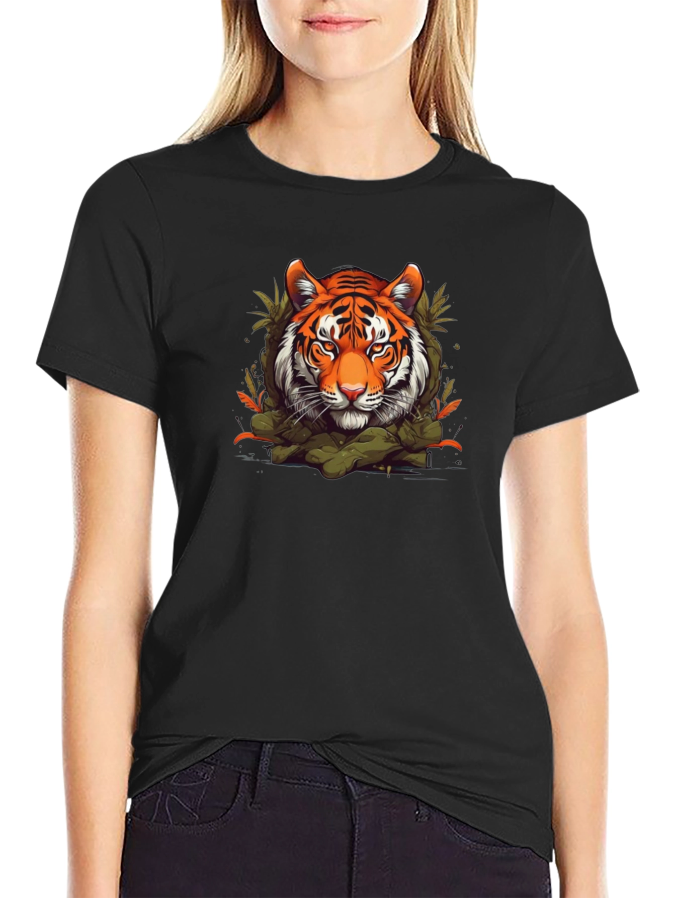 Tiger Graphic Print Black T-Shirt