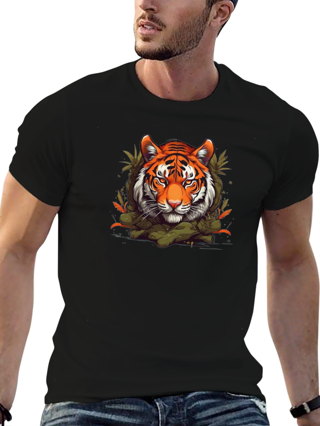 Tiger Graphic Print Black T-Shirt