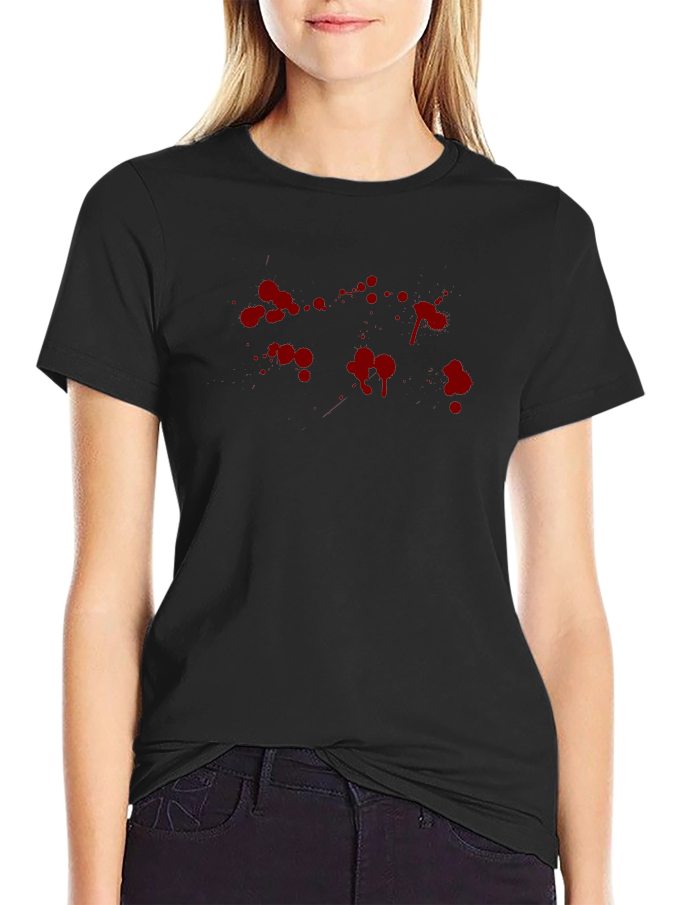 Blood Splatter Graphic Print Black T-Shirt