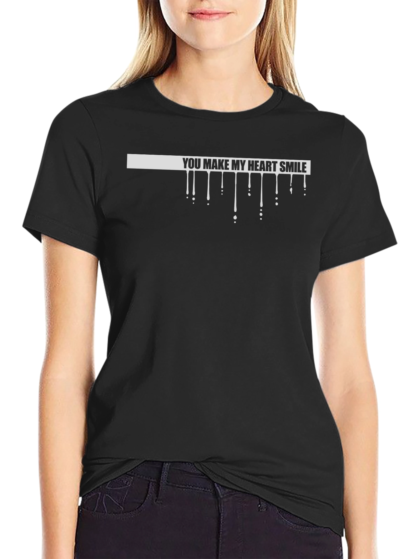You Make My Heart Smile Graphic Black T-Shirt