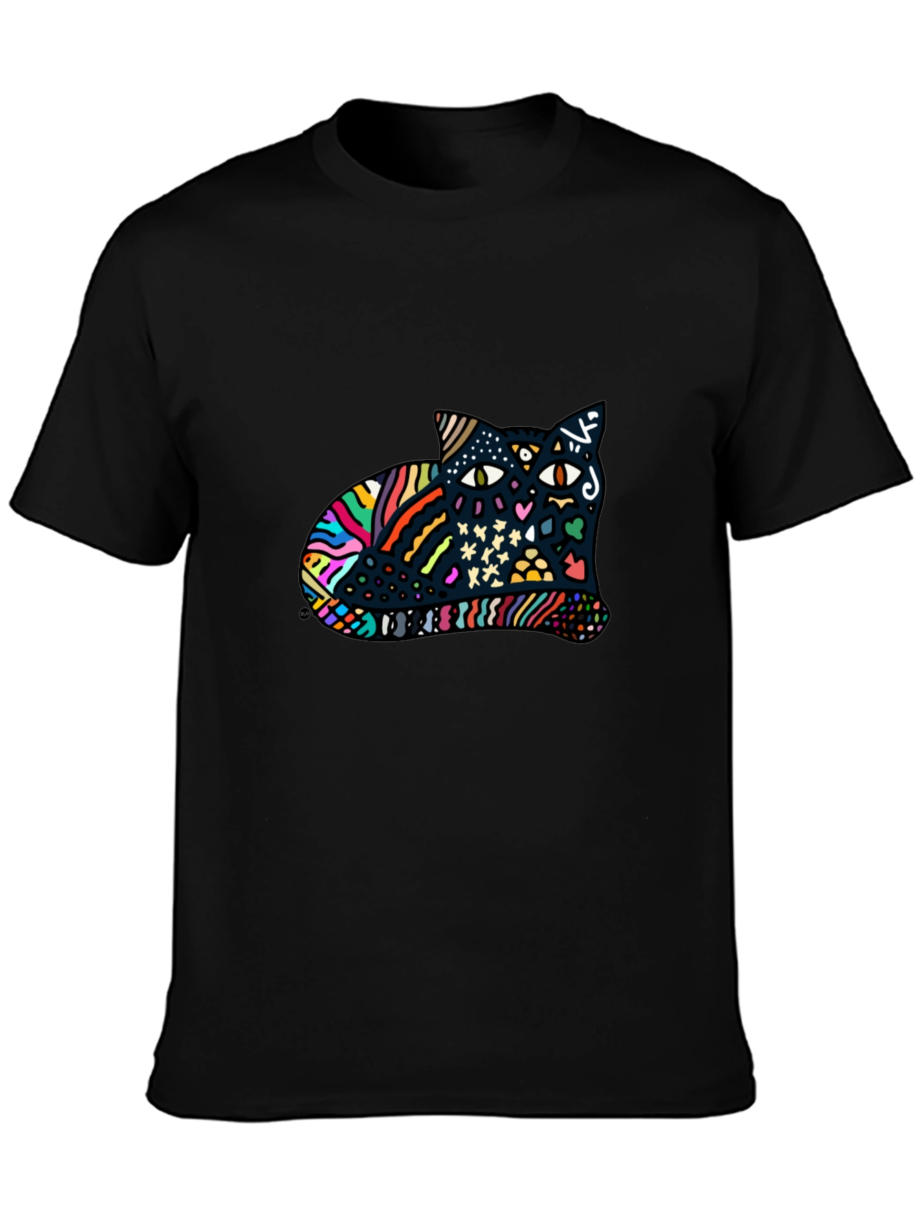 Abstract Cat Graphic Tee - Mens Black T-Shirt
