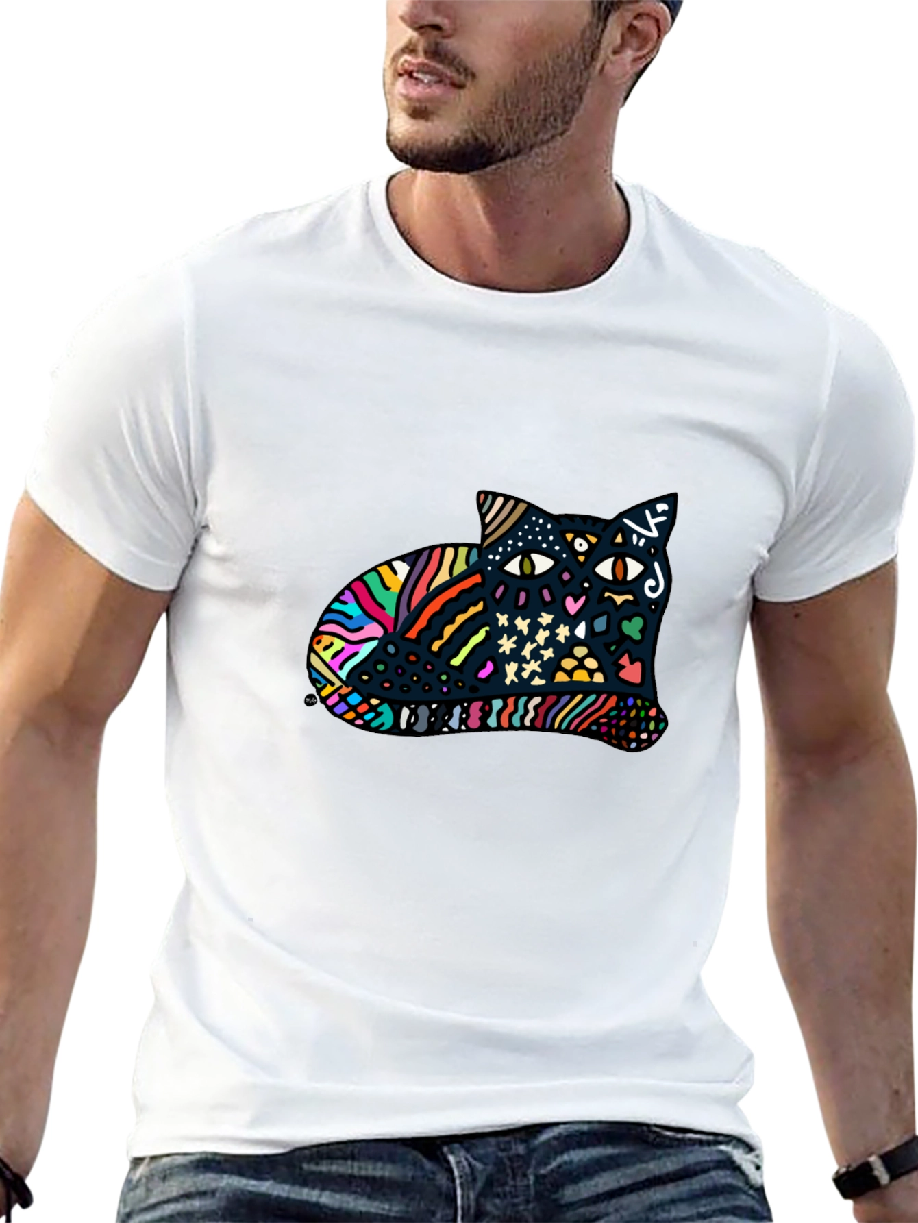 Abstract Cat Graphic Tee - Mens Black T-Shirt