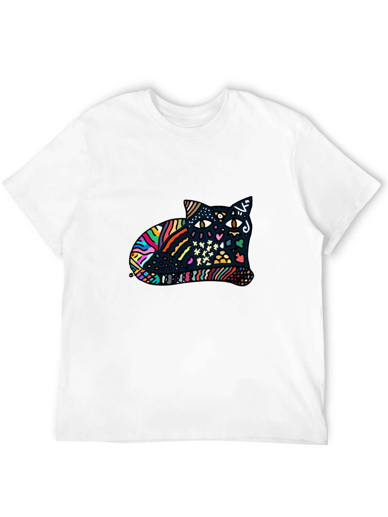 Abstract Cat Graphic Tee - Mens Black T-Shirt