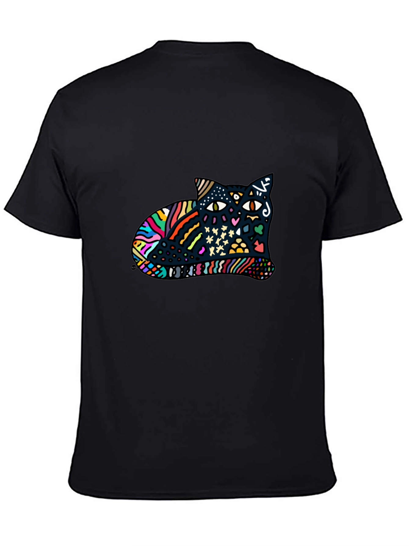 Abstract Cat Graphic Tee - Mens Black T-Shirt