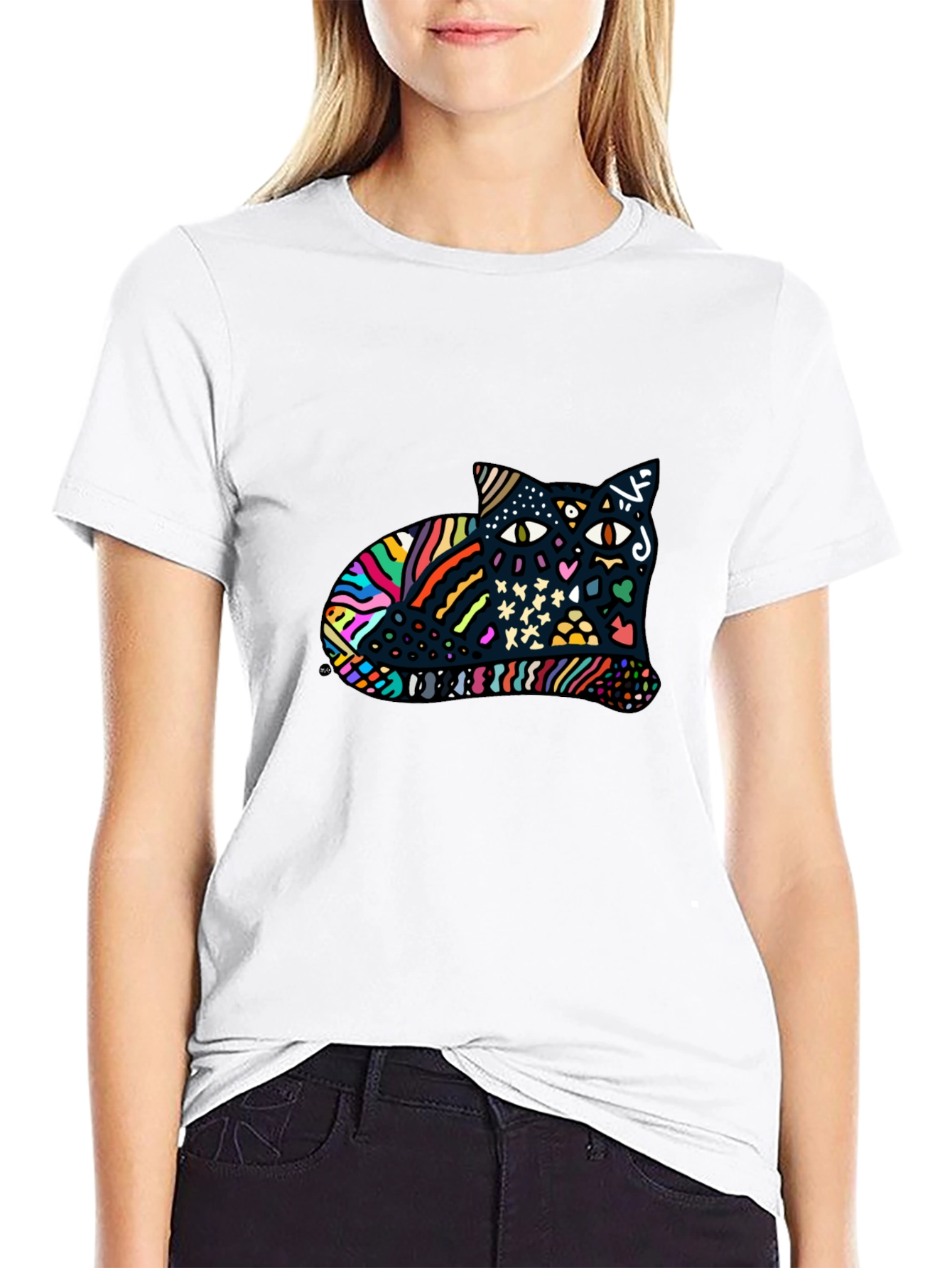 Abstract Cat Graphic Tee - Mens Black T-Shirt