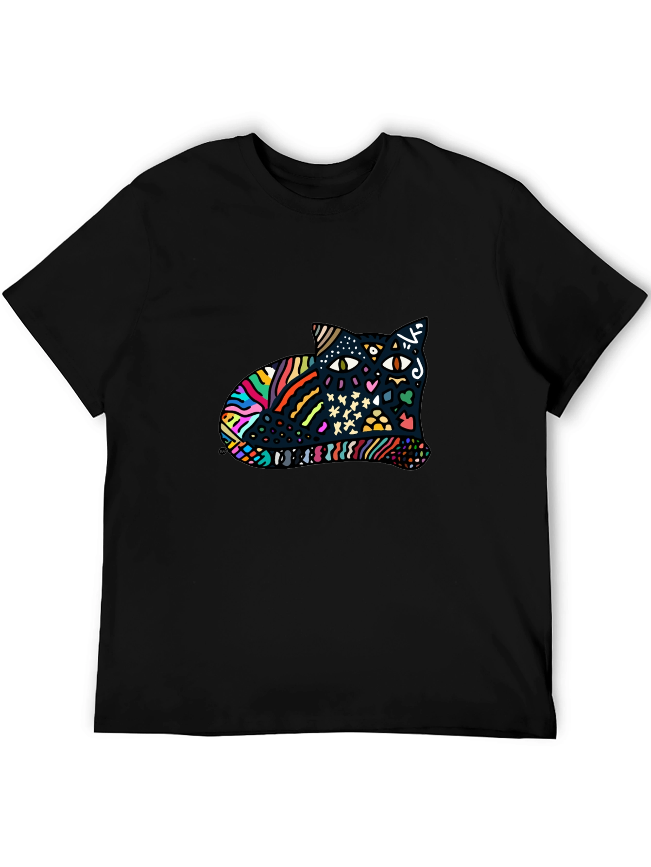 Abstract Cat Graphic Tee - Mens Black T-Shirt