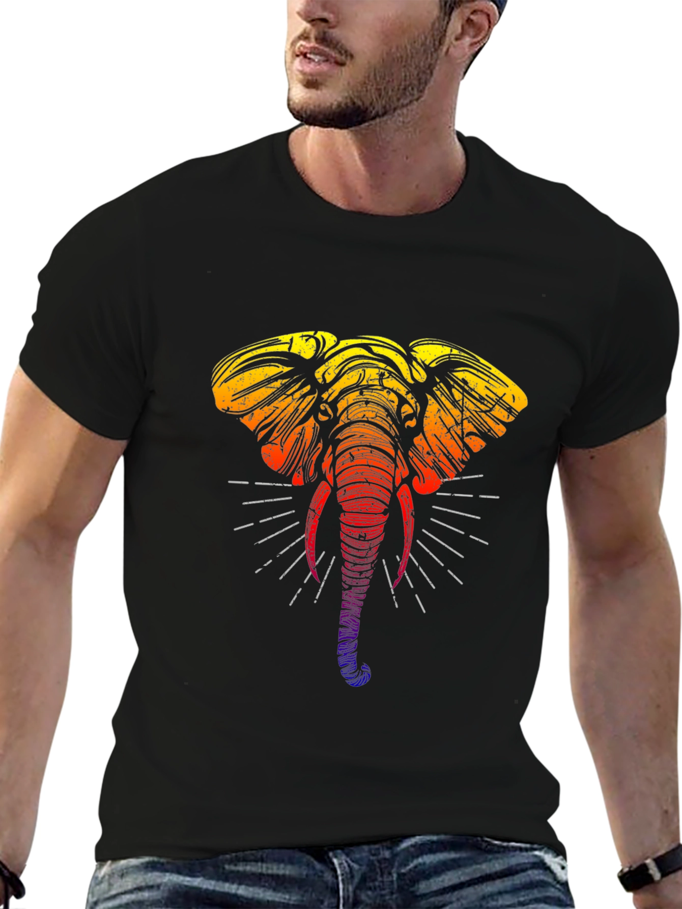 Rainbow Elephant Graphic Tee - Stylish Black T-Shirt