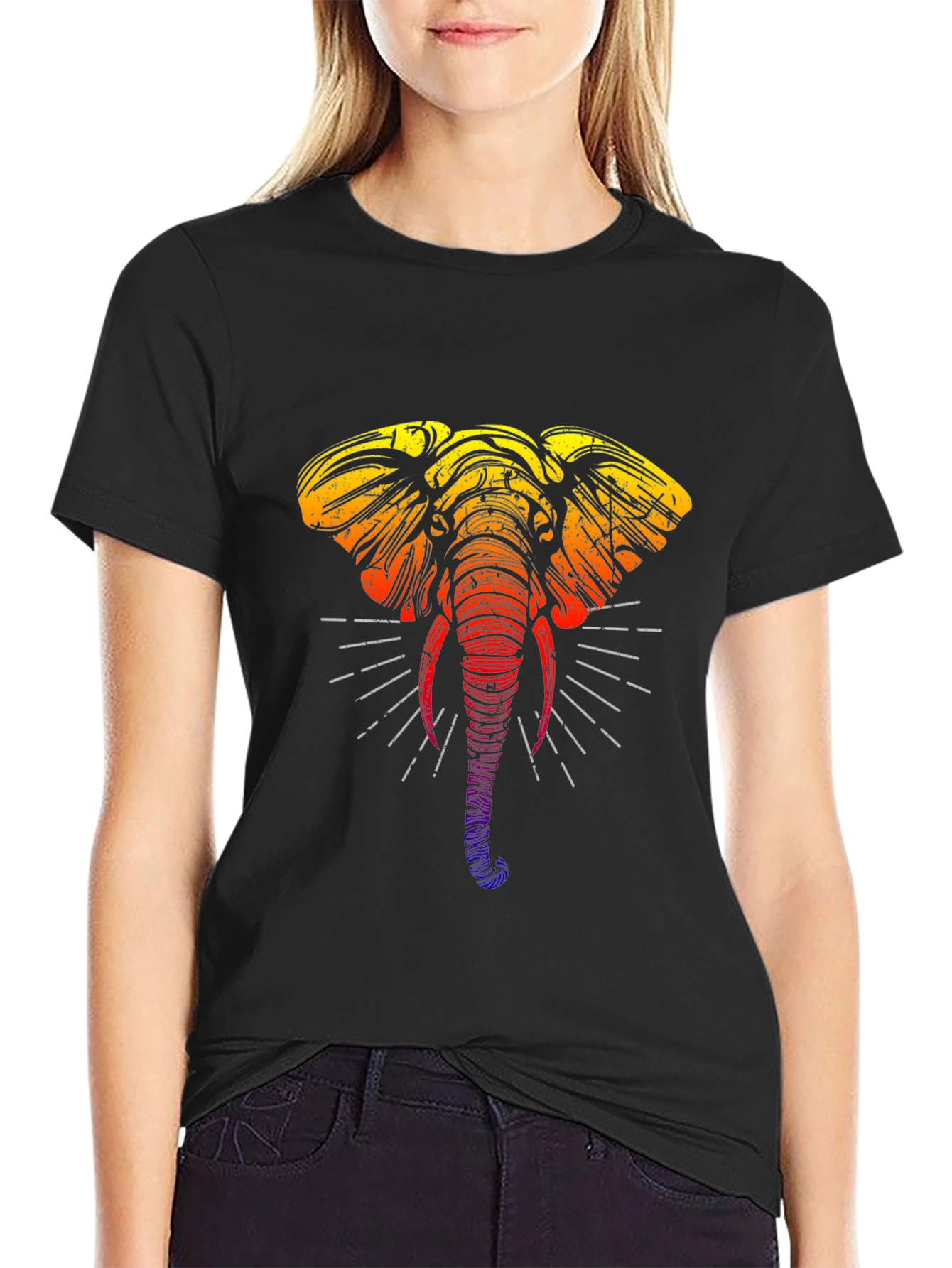 Rainbow Elephant Graphic Tee - Stylish Black T-Shirt