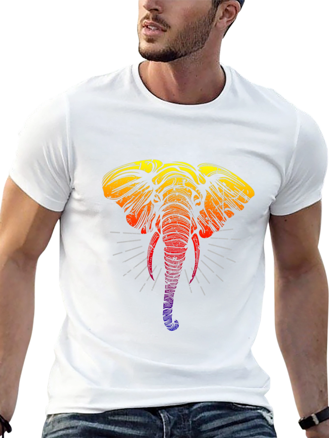Rainbow Elephant Graphic Tee - Stylish Black T-Shirt