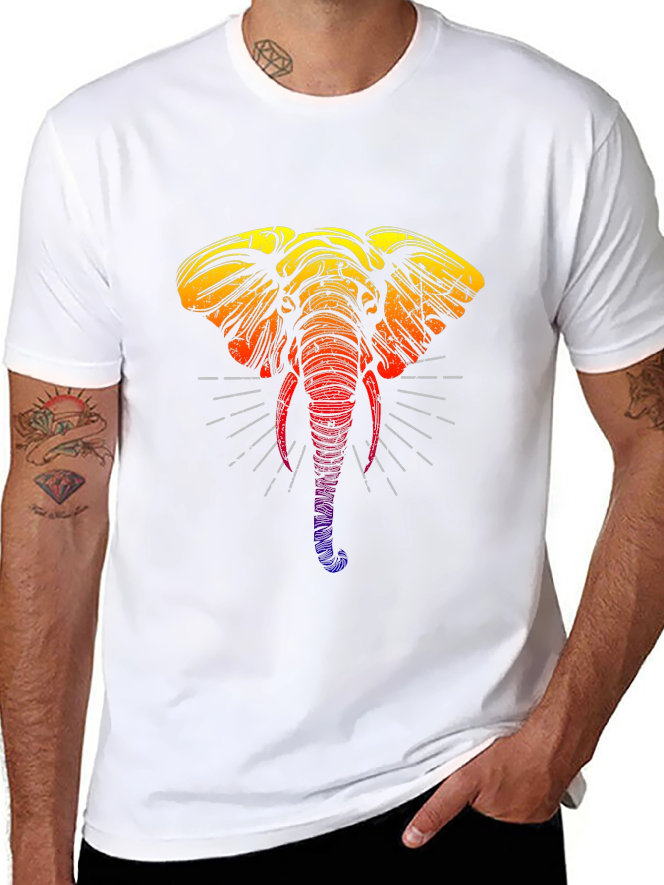 Rainbow Elephant Graphic Tee - Stylish Black T-Shirt