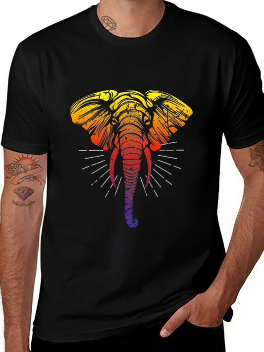 Rainbow Elephant Graphic Tee - Stylish Black T-Shirt