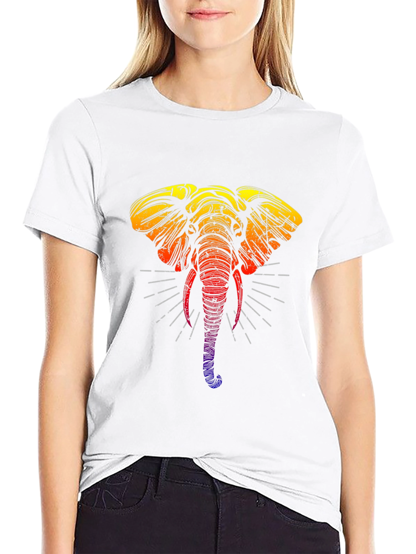 Rainbow Elephant Graphic Tee - Stylish Black T-Shirt