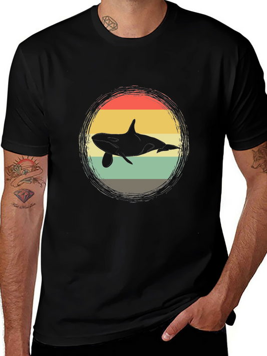 Retro Orca Whale Graphic Tee - Black
