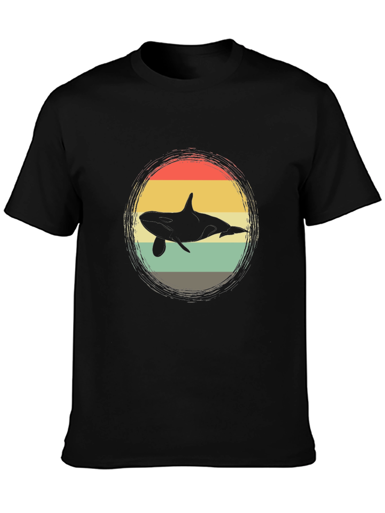 Retro Orca Whale Graphic Tee - Black