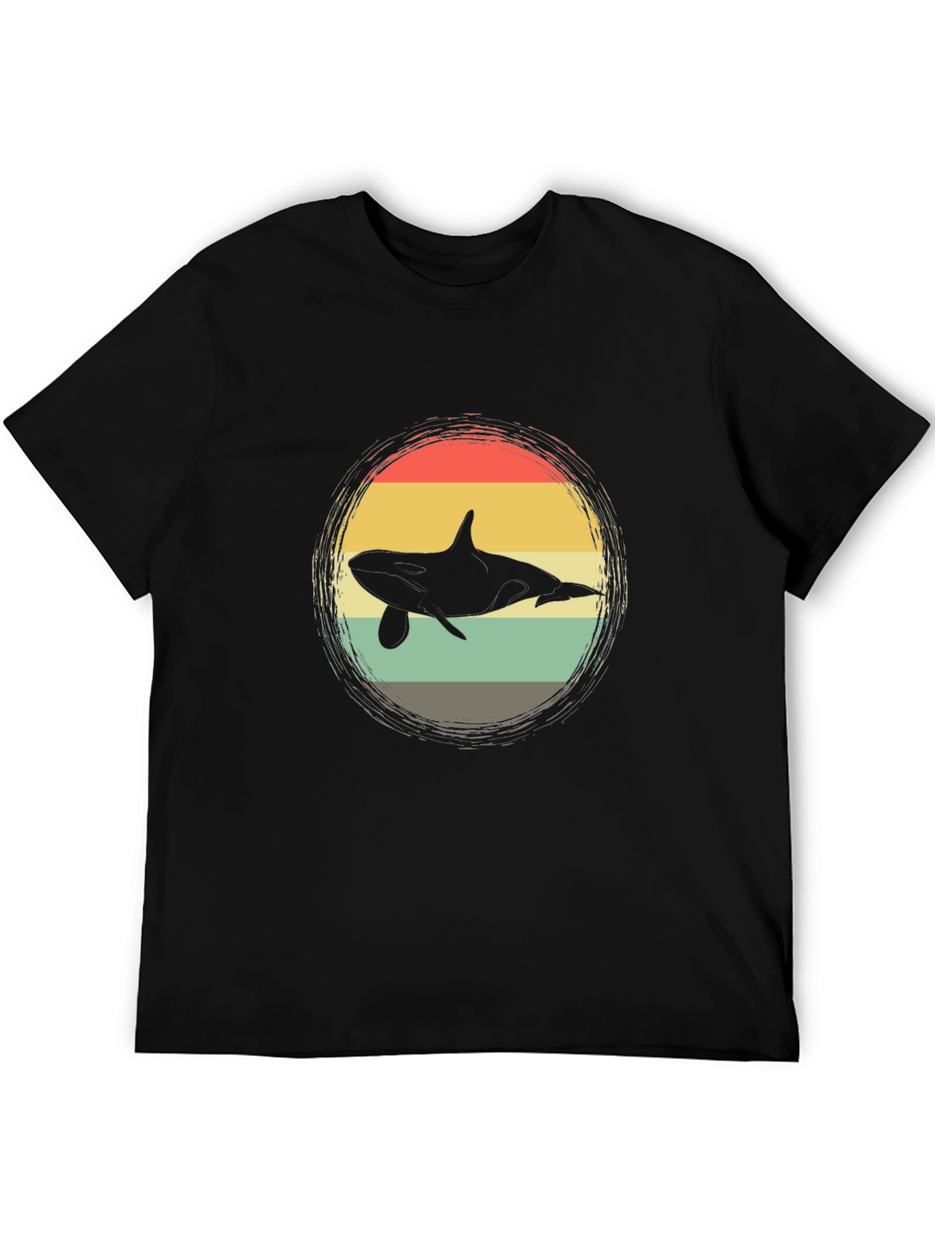 Retro Orca Whale Graphic Tee - Black