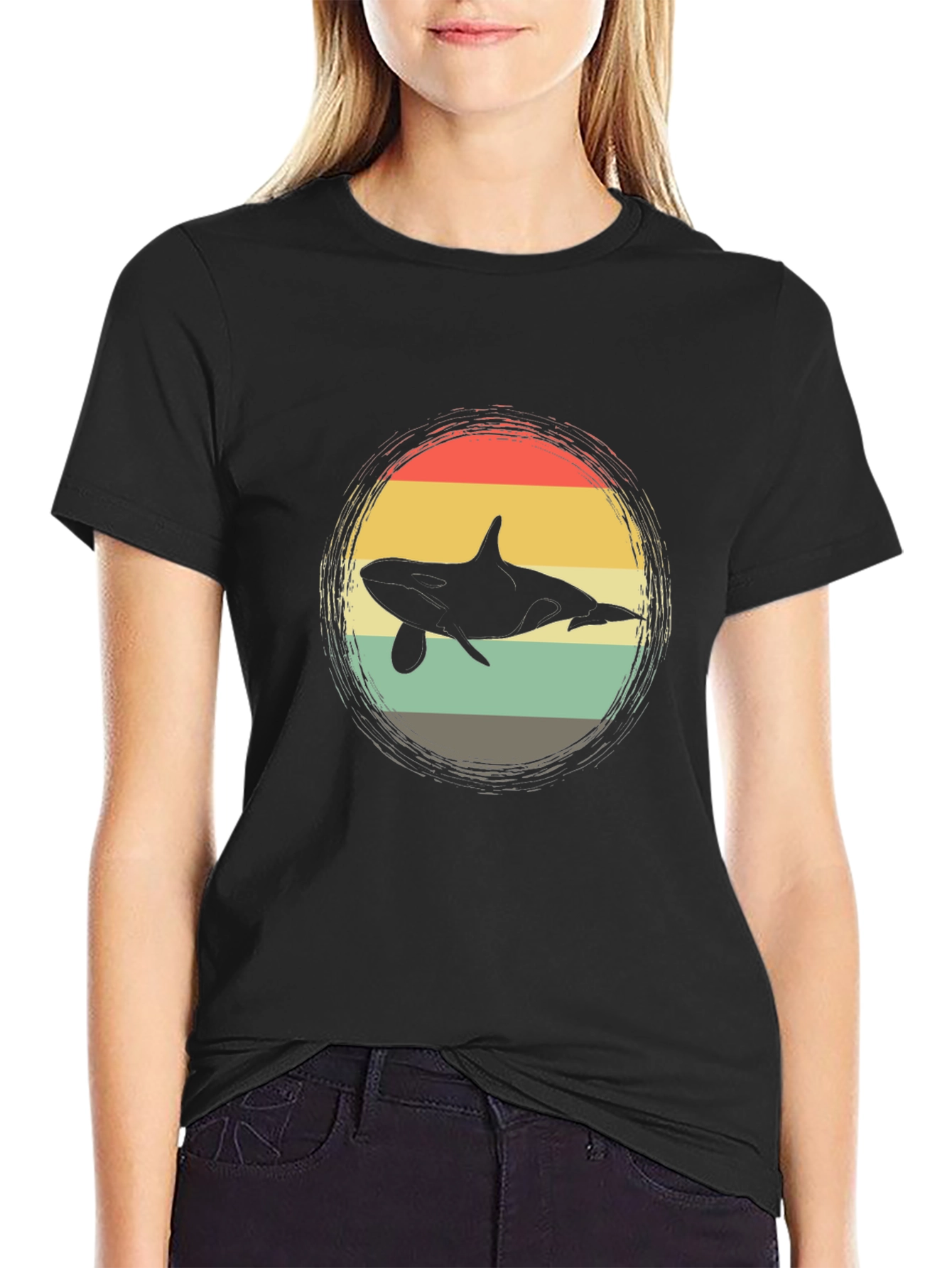 Retro Orca Whale Graphic Tee - Black