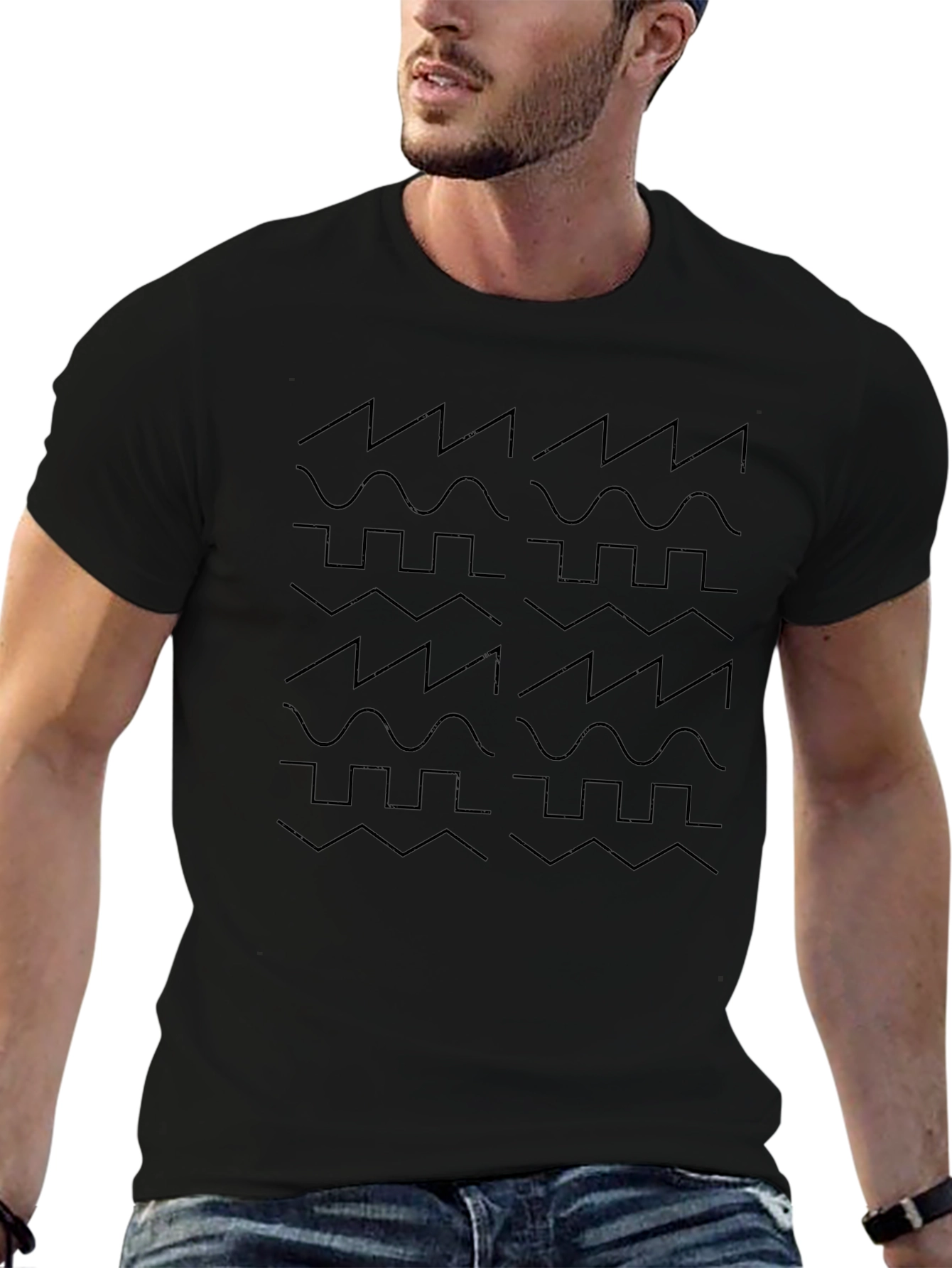 Synth Waveform Pattern Black T-Shirt