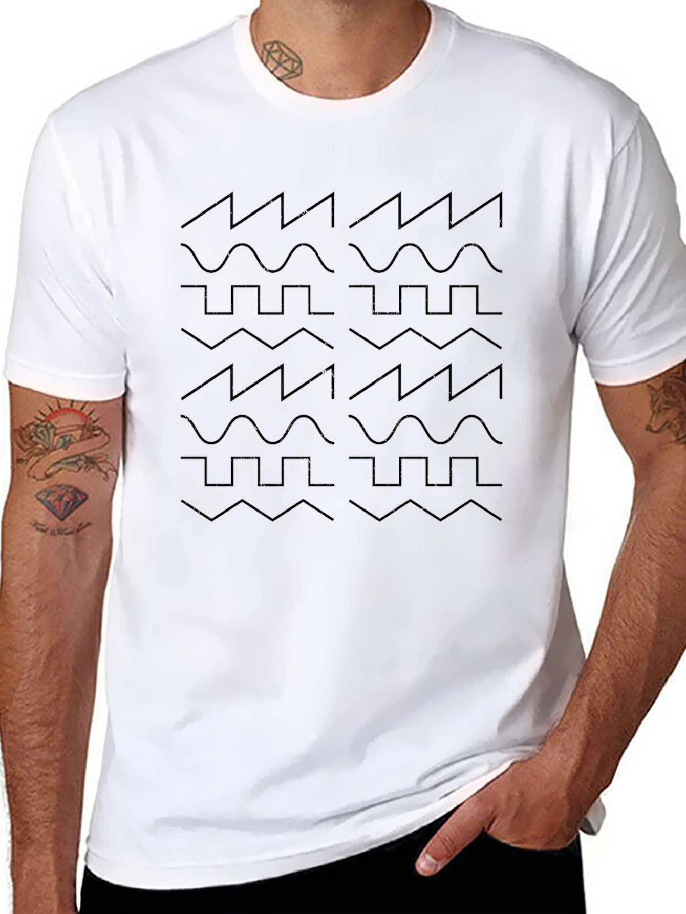 Synth Waveform Pattern Black T-Shirt