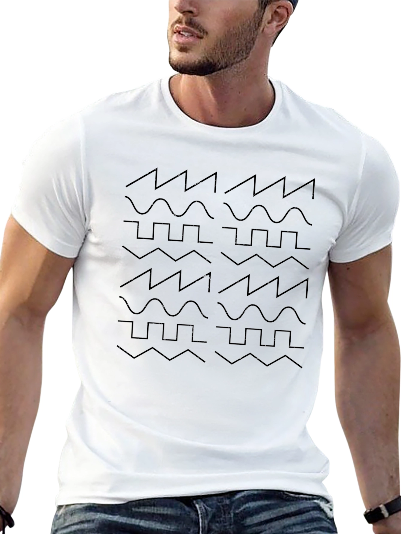 Synth Waveform Pattern Black T-Shirt