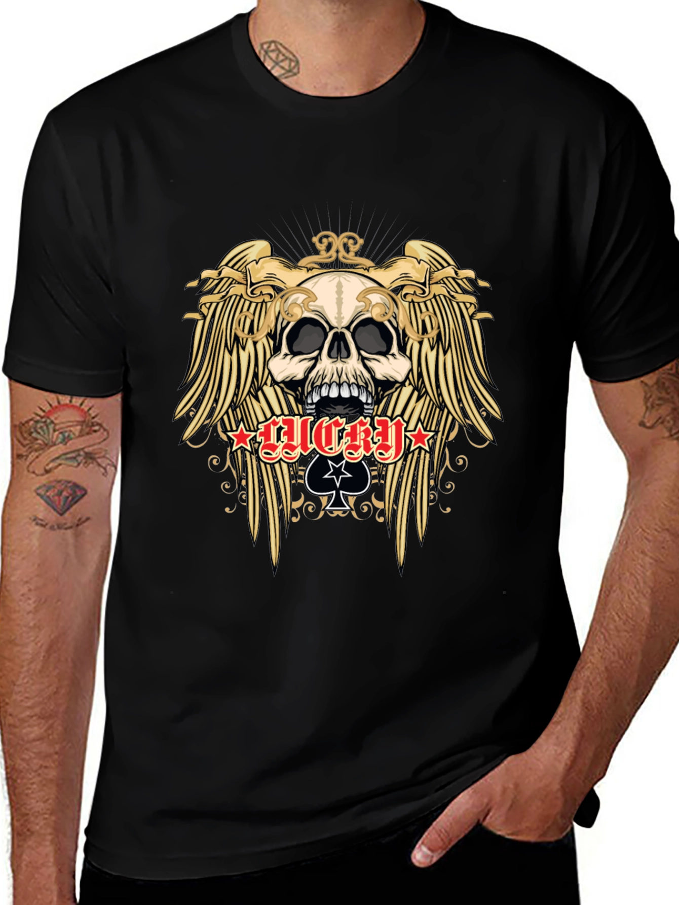Skull and Wings Graphic Black T-Shirt