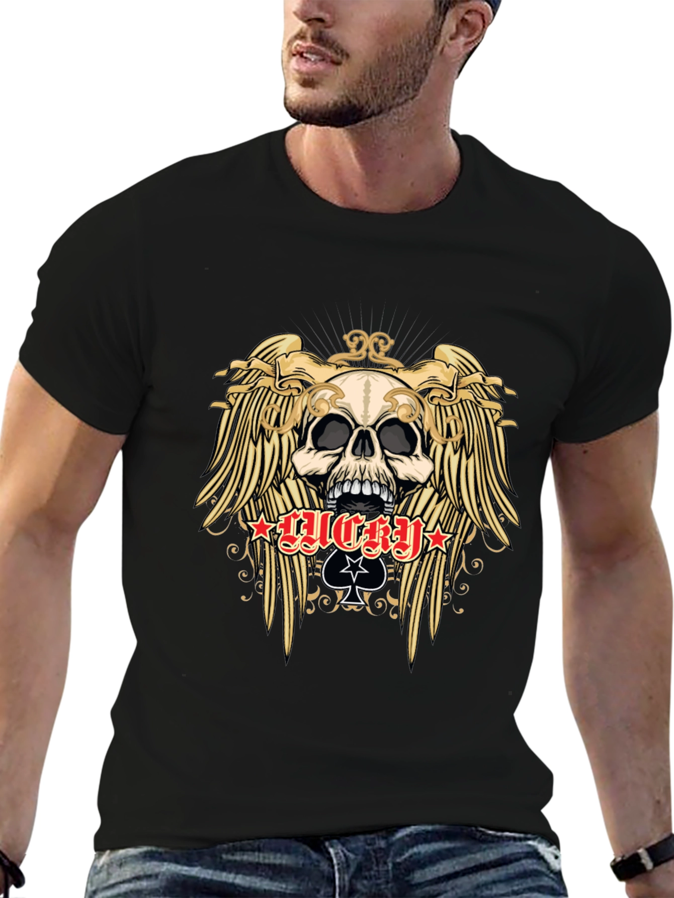 Skull and Wings Graphic Black T-Shirt