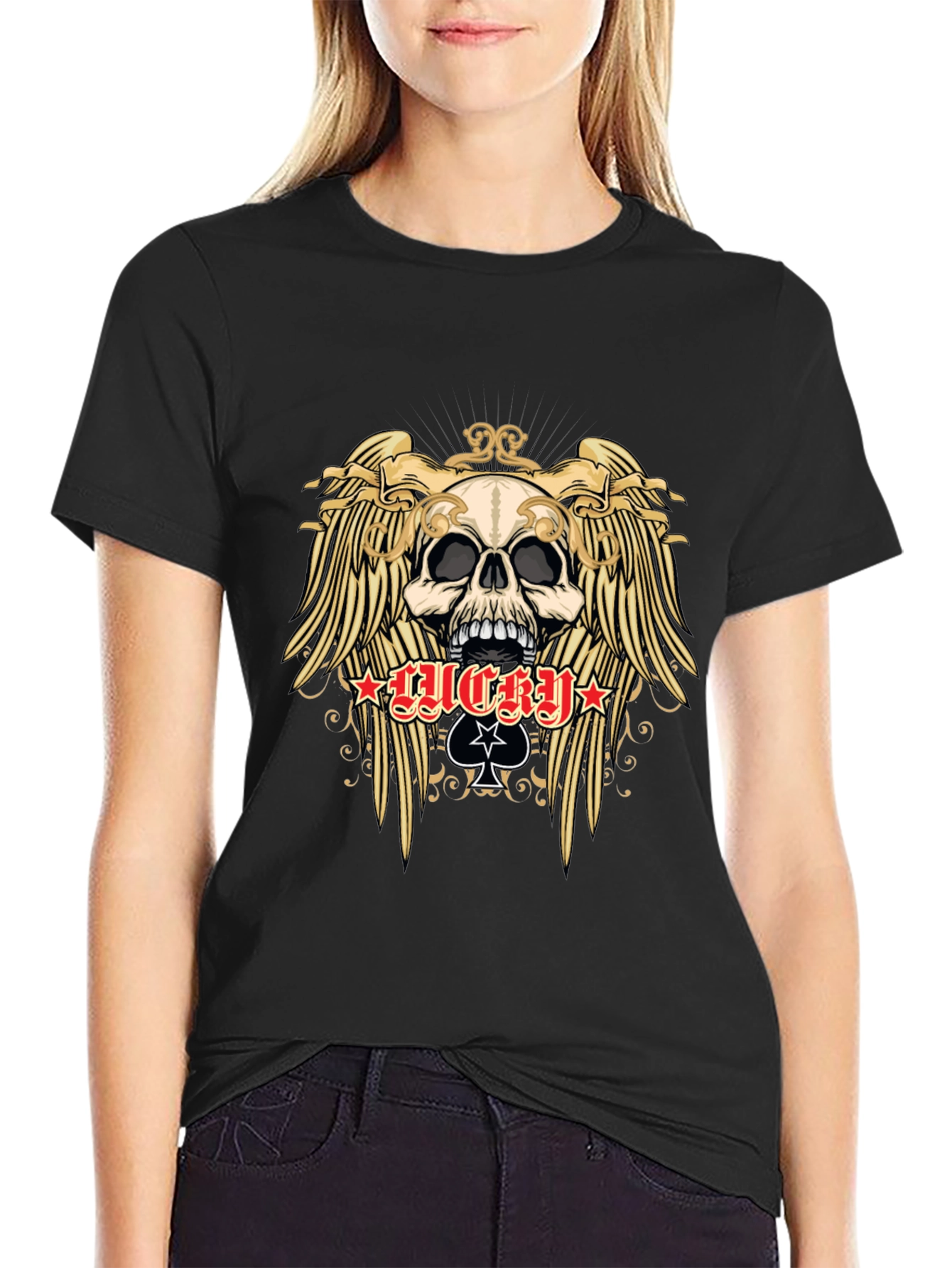 Skull and Wings Graphic Black T-Shirt