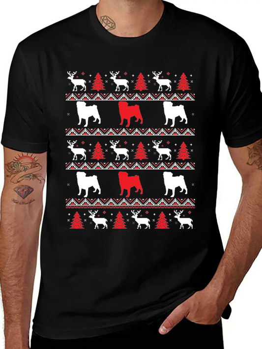 Xmas Pugs Ugle Christmas Pugdog Shirtdog Artdoggie Lightweight Cotton T-Shirt – Daily Comfort Graphic Shirt
