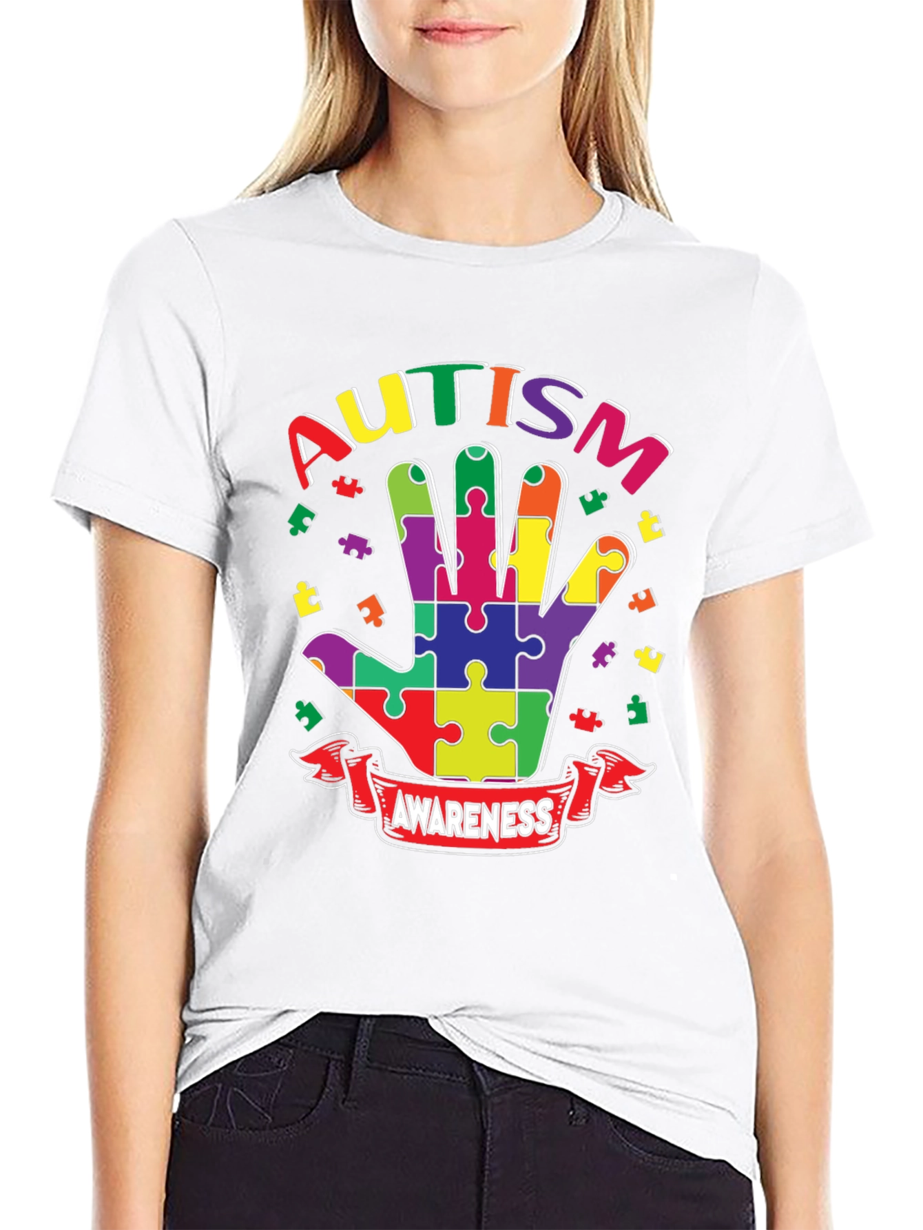 Autism Awareness Puzzle Hand T-Shirt