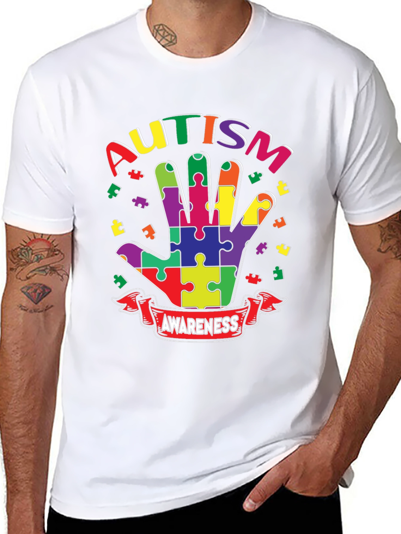 Autism Awareness Puzzle Hand T-Shirt
