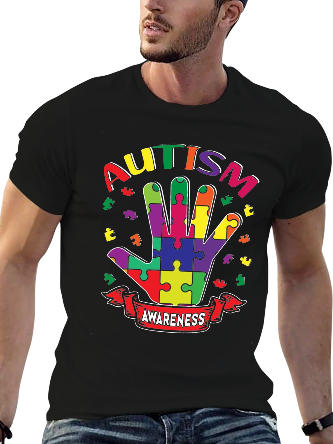 Autism Awareness Puzzle Hand T-Shirt
