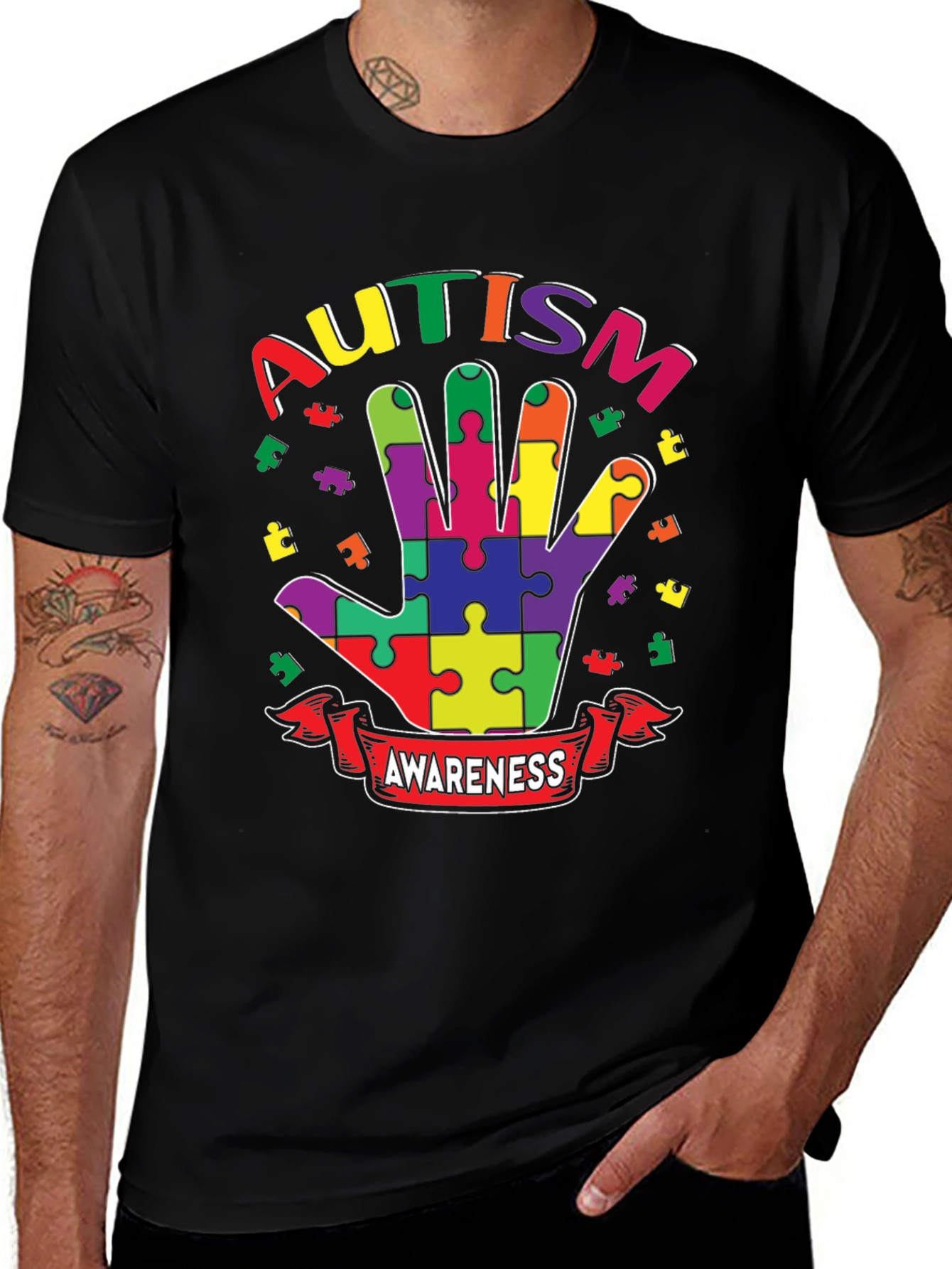 Autism Awareness Puzzle Hand T-Shirt