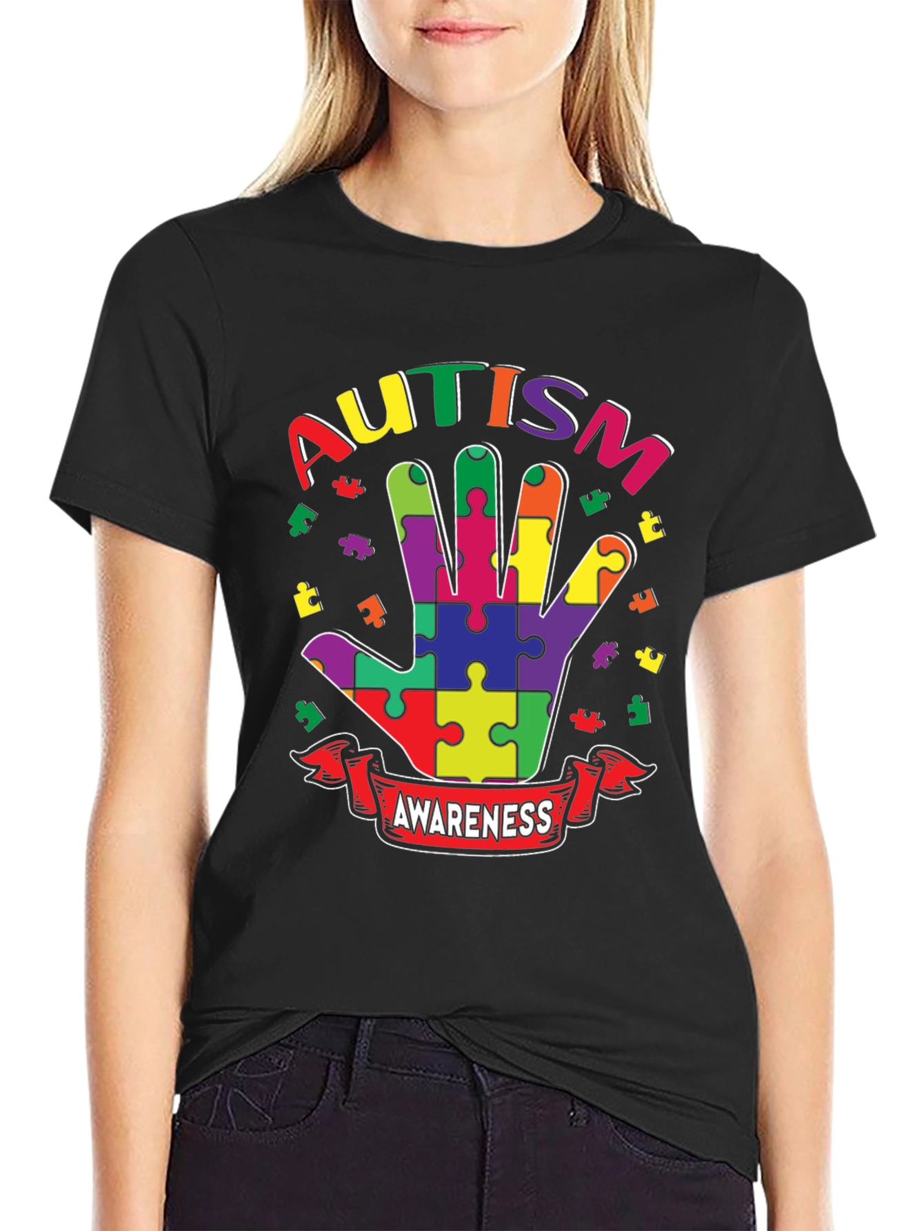 Autism Awareness Puzzle Hand T-Shirt