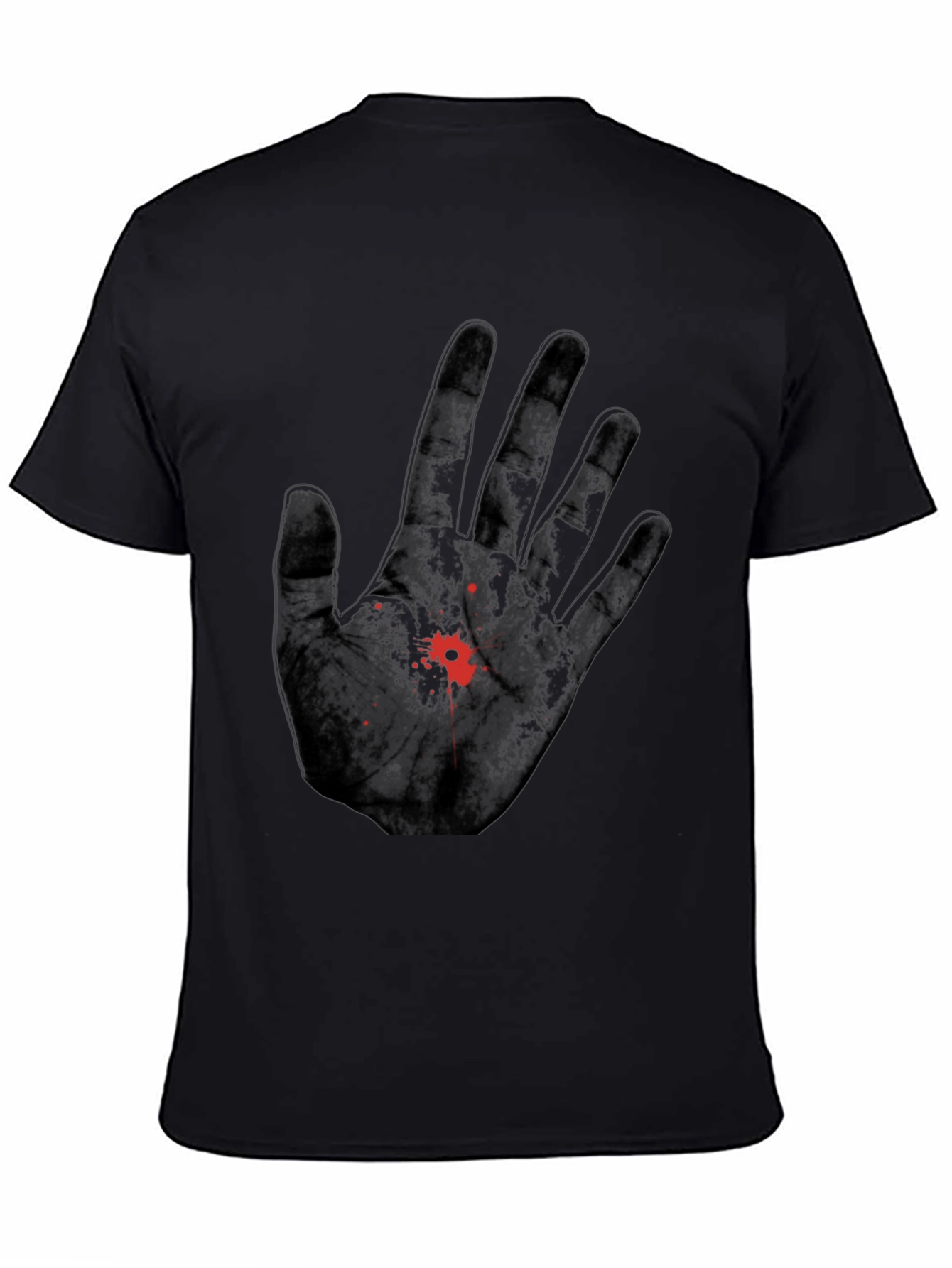 Bloody Hand Print Graphic Tee - Black Cotton T-Shirt