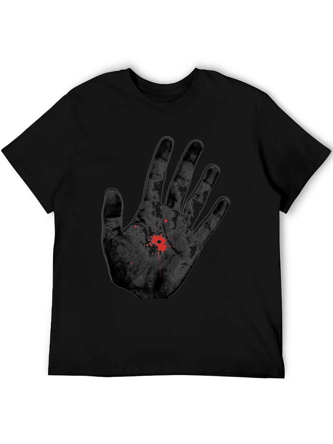 Bloody Hand Print Graphic Tee - Black Cotton T-Shirt