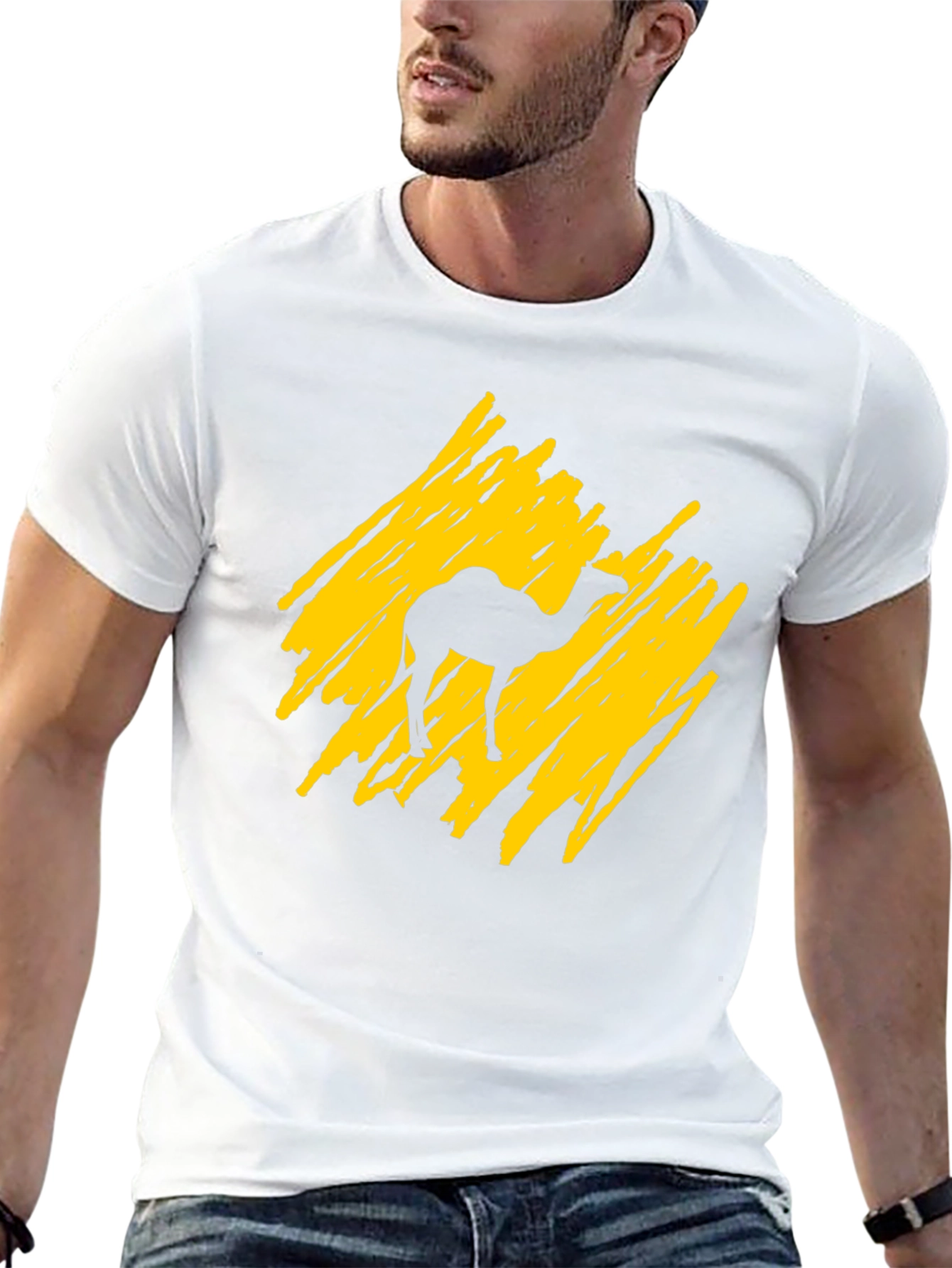 Camel Silhouette Graphic Tee - Trendy Crew Neck T-Shirt