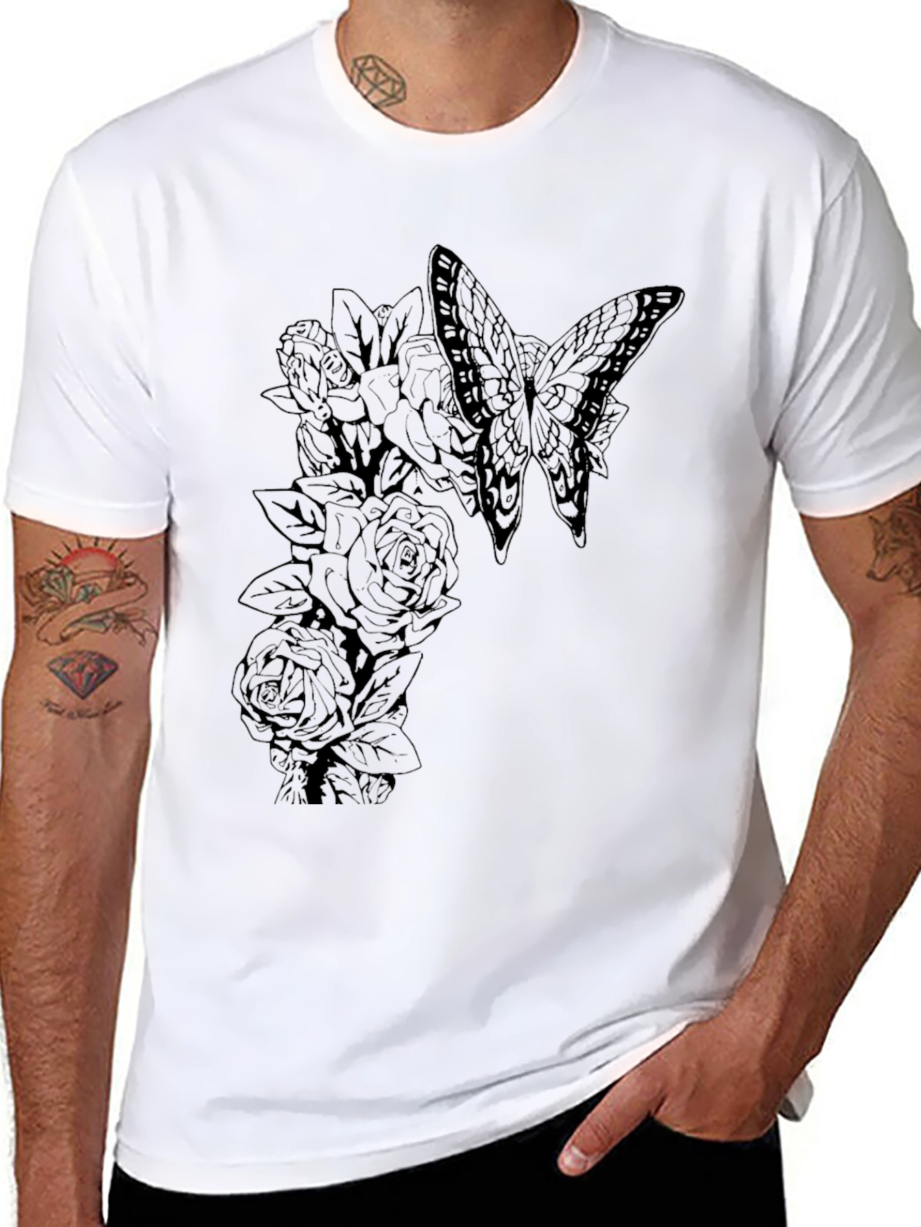 Butterfly & Roses Graphic Black Tee