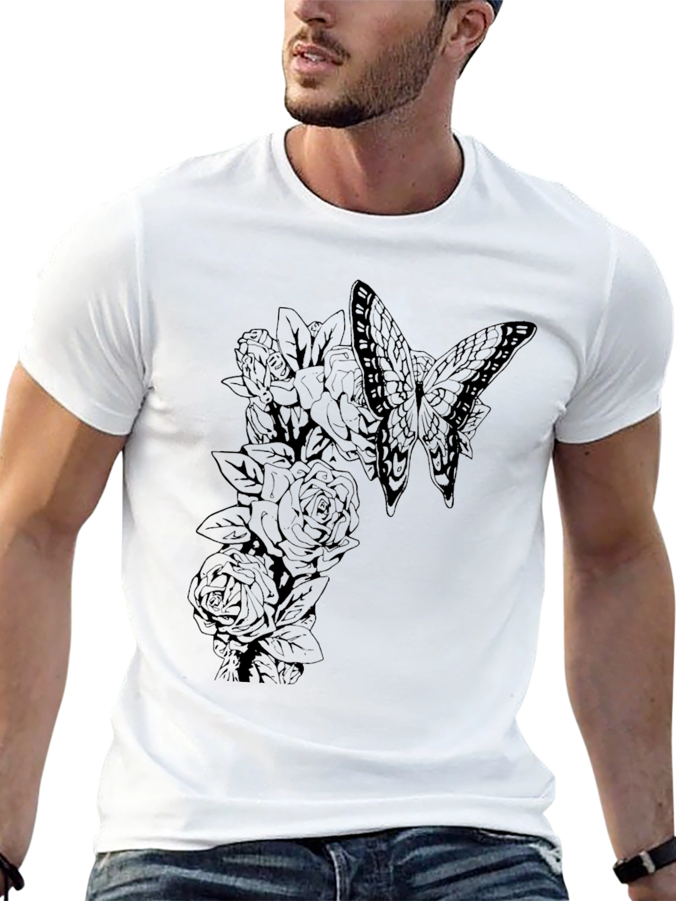 Butterfly & Roses Graphic Black Tee