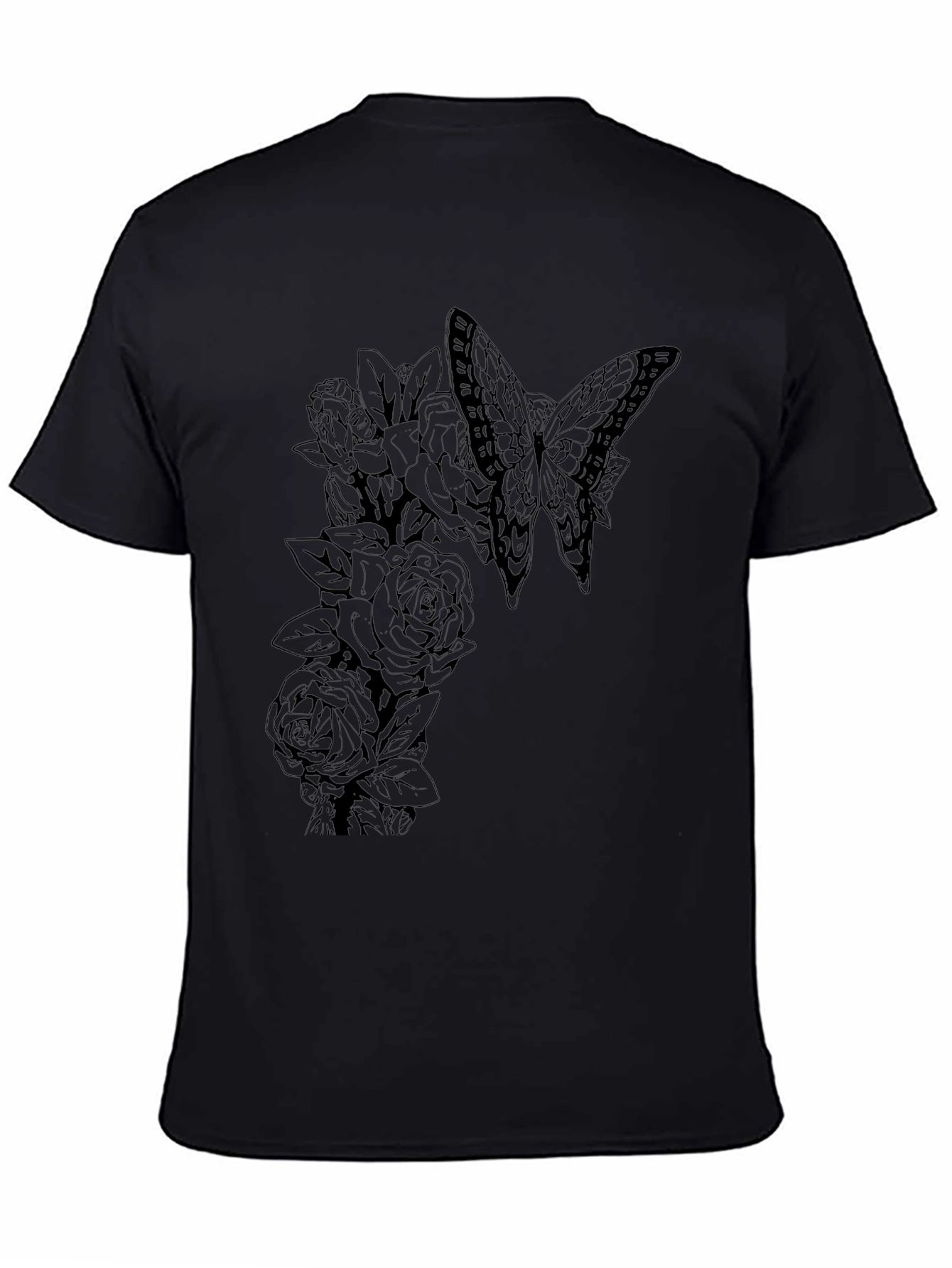 Butterfly & Roses Graphic Black Tee