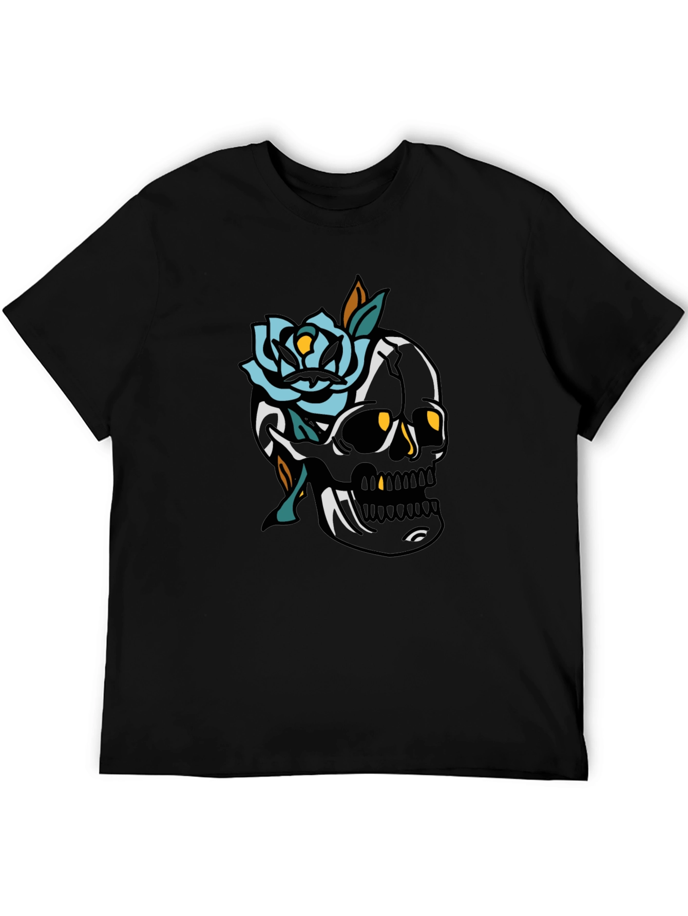 Skull and Rose Graphic Tee - Mens Black T-Shirt