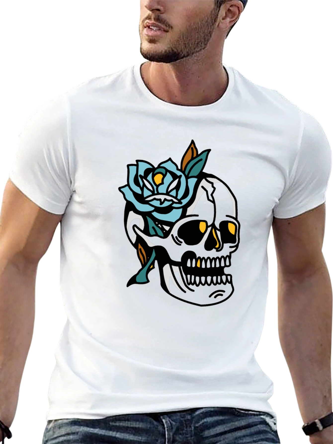 Skull and Rose Graphic Tee - Mens Black T-Shirt