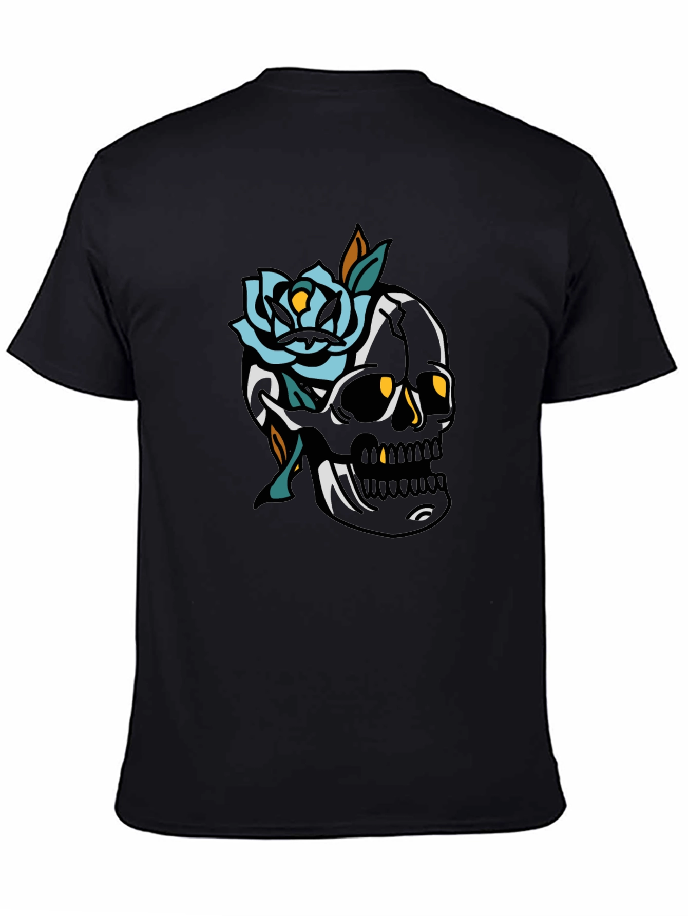 Skull and Rose Graphic Tee - Mens Black T-Shirt