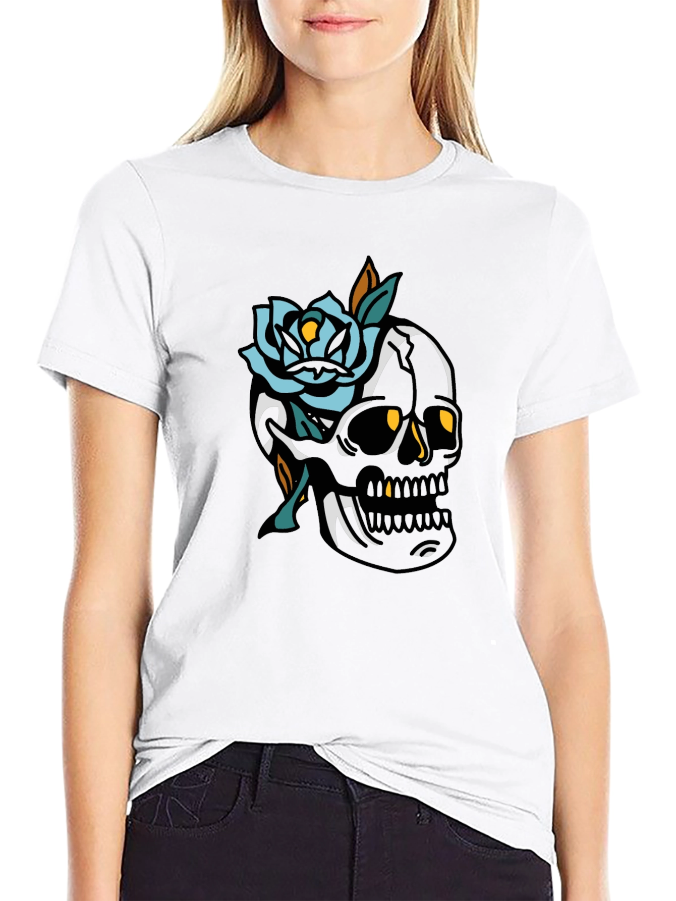 Skull and Rose Graphic Tee - Mens Black T-Shirt