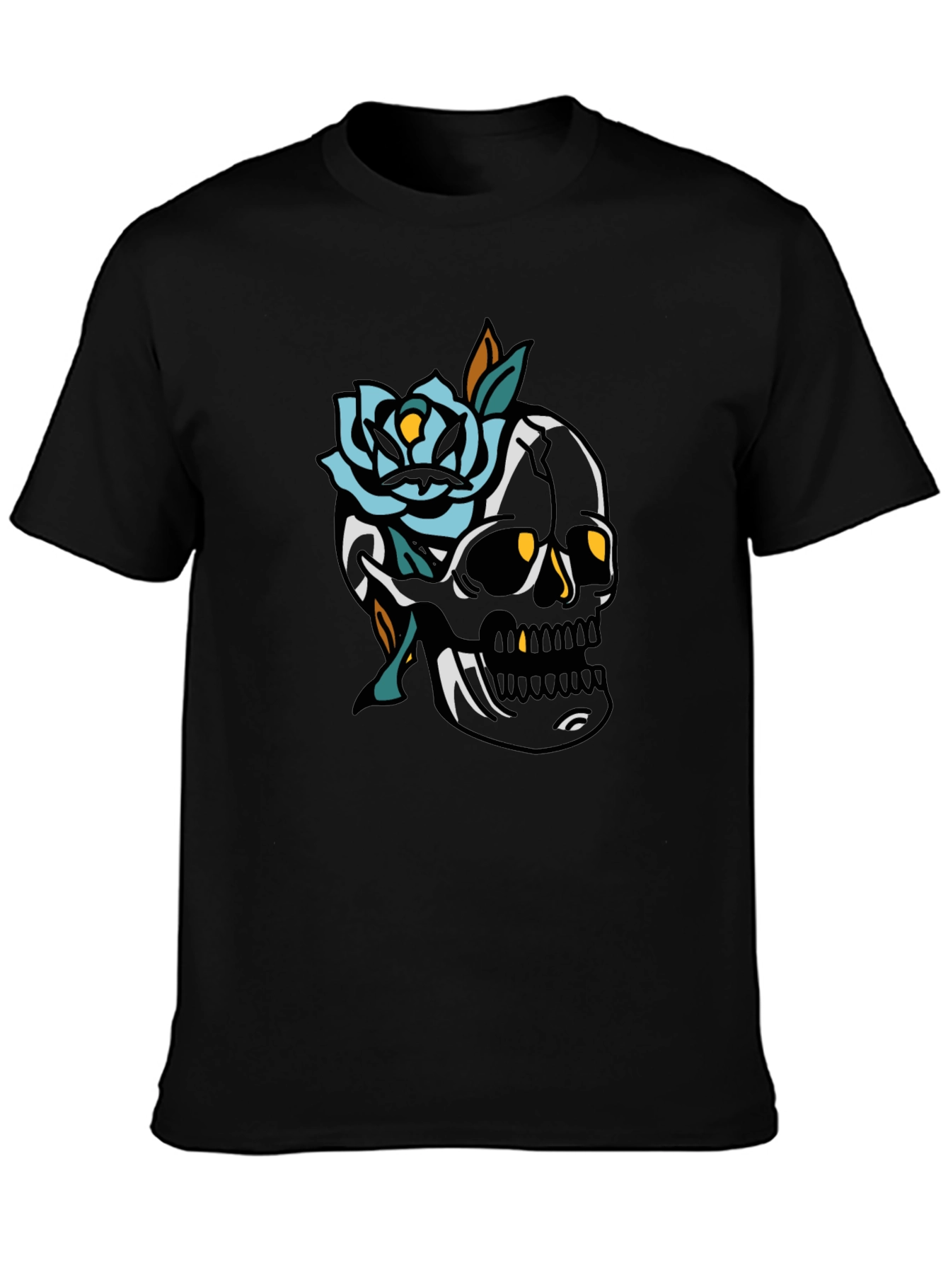 Skull and Rose Graphic Tee - Mens Black T-Shirt