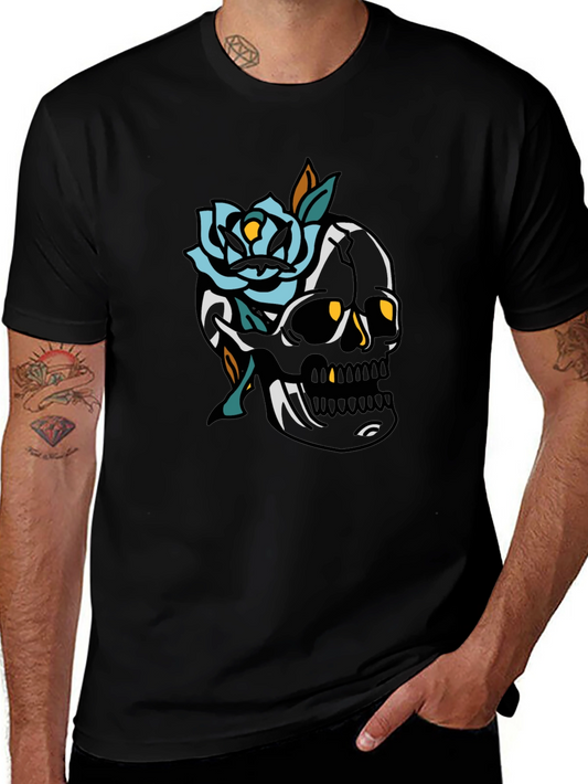Skull and Rose Graphic Tee - Mens Black T-Shirt