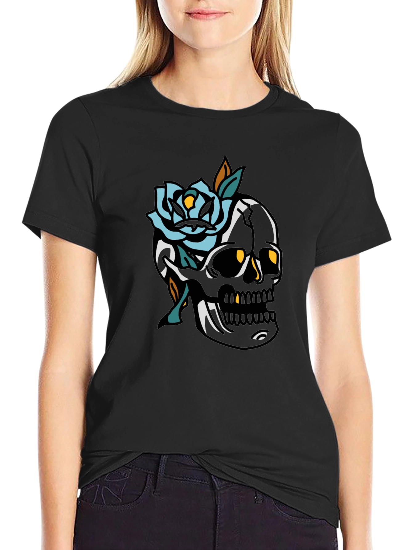 Skull and Rose Graphic Tee - Mens Black T-Shirt