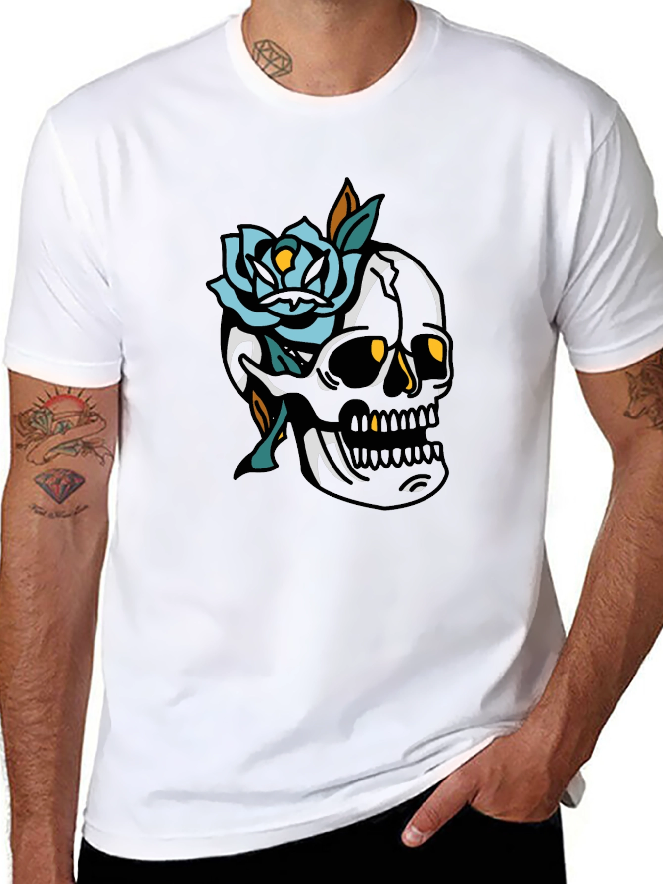 Skull and Rose Graphic Tee - Mens Black T-Shirt