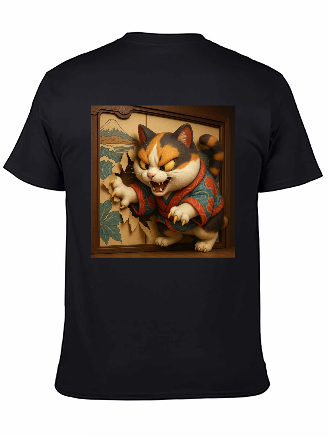 Angry Cat T-Shirt - Japanese Ukiyo-e Art Style